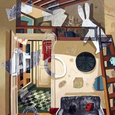 Interior con ánfora y conejo